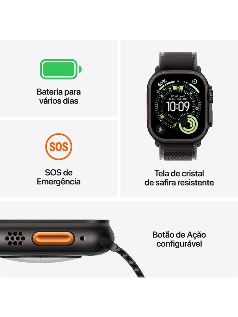 Apple watch ultra 3 gps+ cellular 49mm preto pulseira loop trail p/m preta-carvão