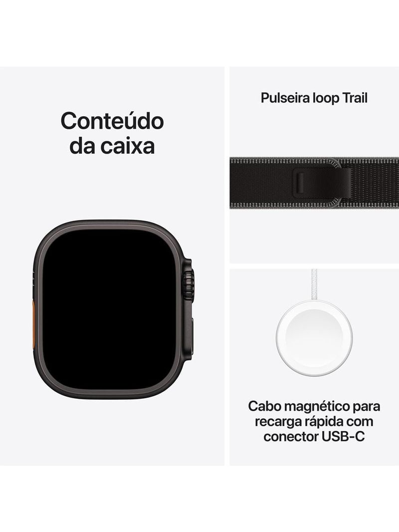 Apple watch ultra 3 gps+ cellular 49mm preto pulseira loop trail p/m preta-carvão