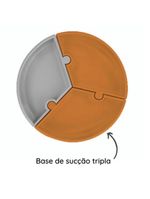 Prato infantil de silicone encaixe puzzle marrom e cinza - minikoioi