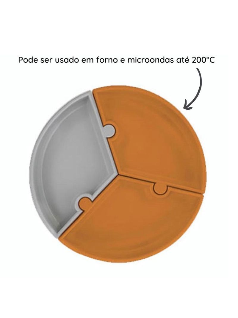 Prato infantil de silicone encaixe puzzle marrom e cinza - minikoioi