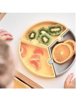 Prato infantil de silicone encaixe puzzle marrom e cinza - minikoioi