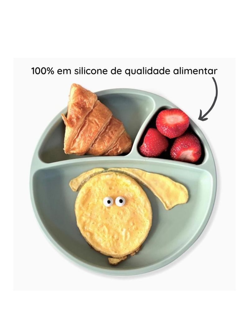 Prato infantil de silicone com divisórias e sucção portions river green - minikoioi