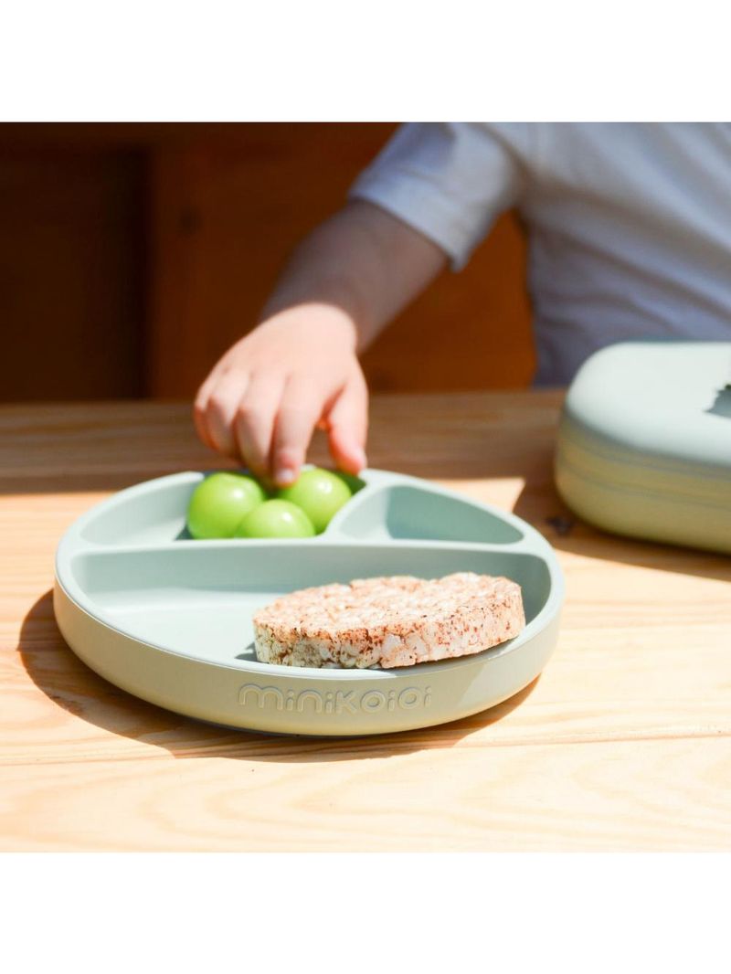Prato infantil de silicone com divisórias e sucção portions river green - minikoioi