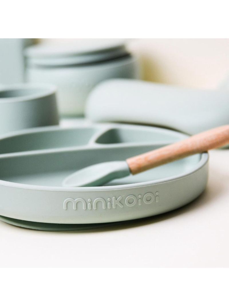 Prato infantil de silicone com divisórias e sucção portions river green - minikoioi
