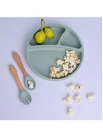 Prato infantil de silicone com divisórias e sucção portions river green - minikoioi