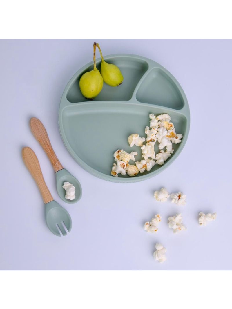 Prato infantil de silicone com divisórias e sucção portions river green - minikoioi