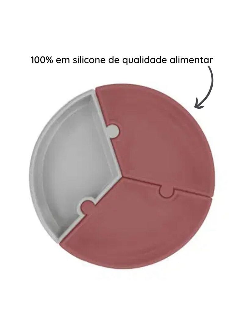 Prato infantil de silicone encaixe puzzle velvet rose e cinza - minikoioi
