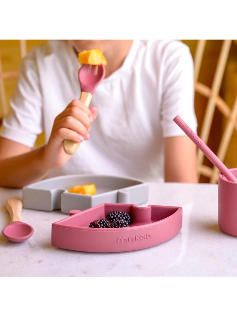 Prato infantil de silicone encaixe puzzle velvet rose e cinza - minikoioi