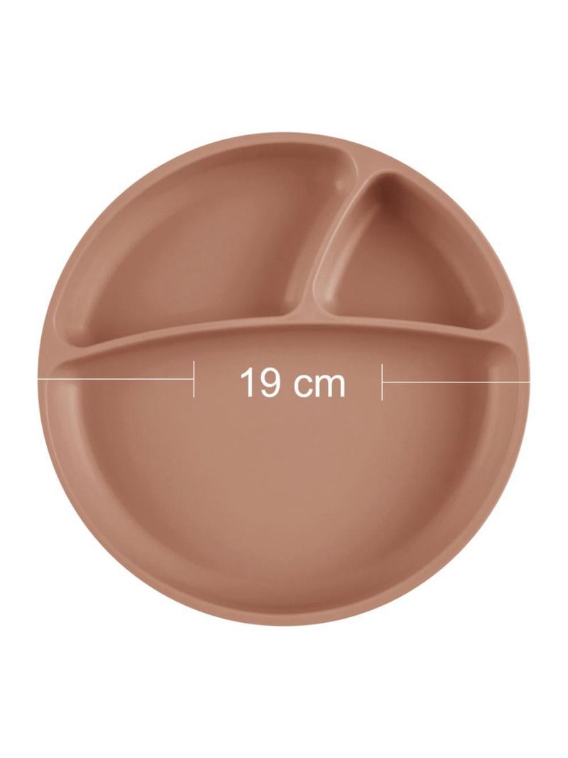 Prato infantil de silicone com divisórias e sucção portions woody brown - minikoioi
