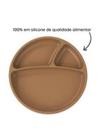 Prato infantil de silicone com divisórias e sucção portions woody brown - minikoioi