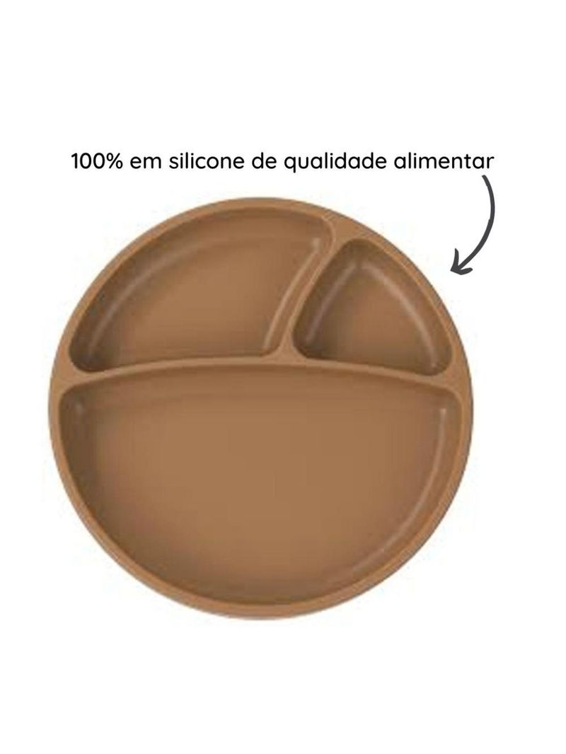 Prato infantil de silicone com divisórias e sucção portions woody brown - minikoioi