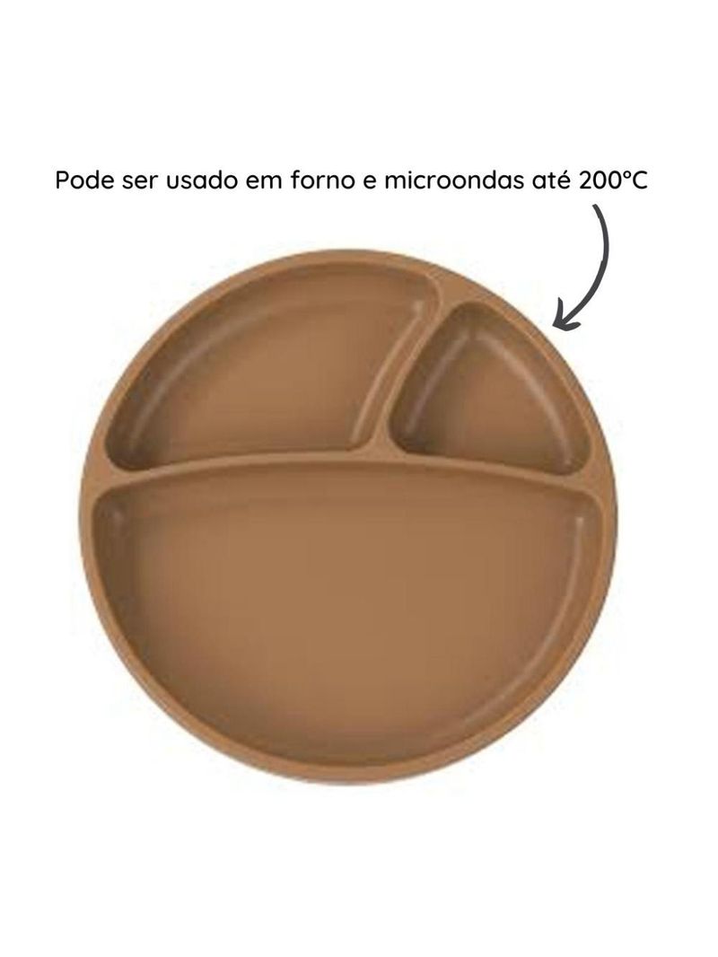 Prato infantil de silicone com divisórias e sucção portions woody brown - minikoioi