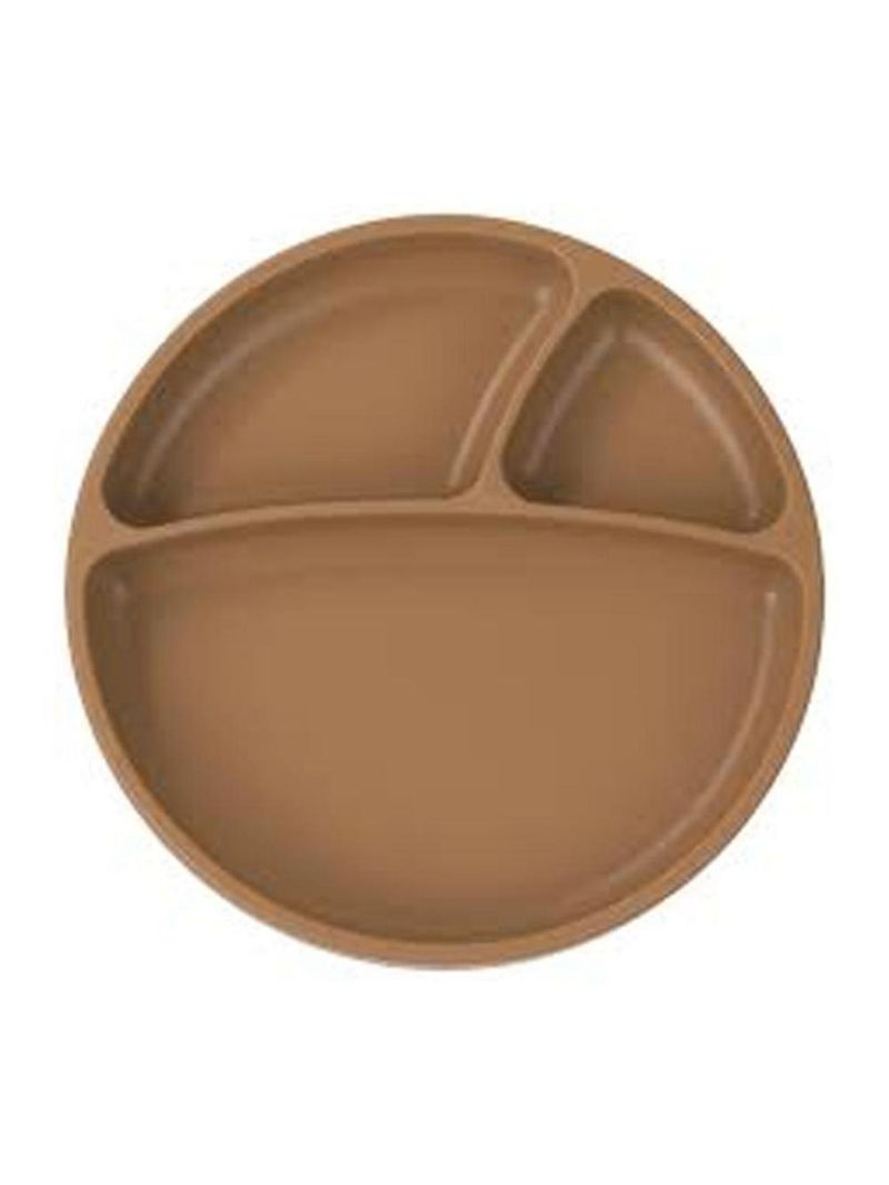 Prato infantil de silicone com divisórias e sucção portions woody brown - minikoioi