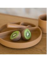 Prato infantil de silicone com divisórias e sucção portions woody brown - minikoioi