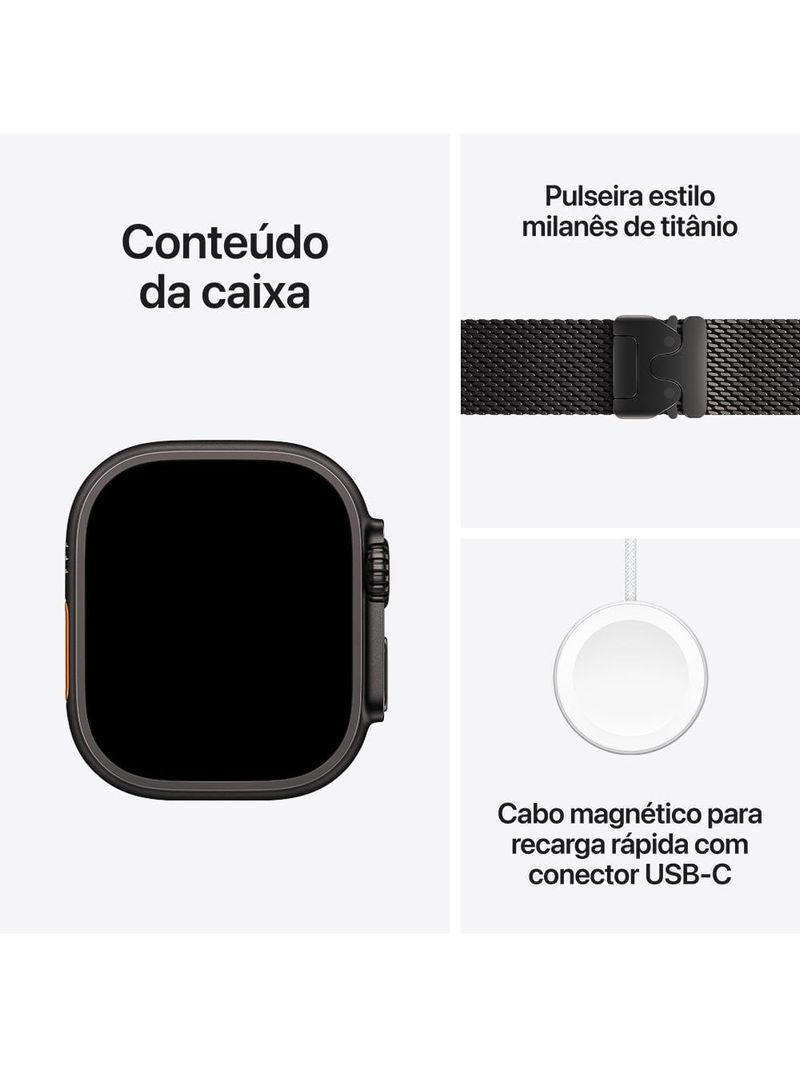 Apple watch ultra 3 gps+ cellular 49mm pulseira milanês g preta