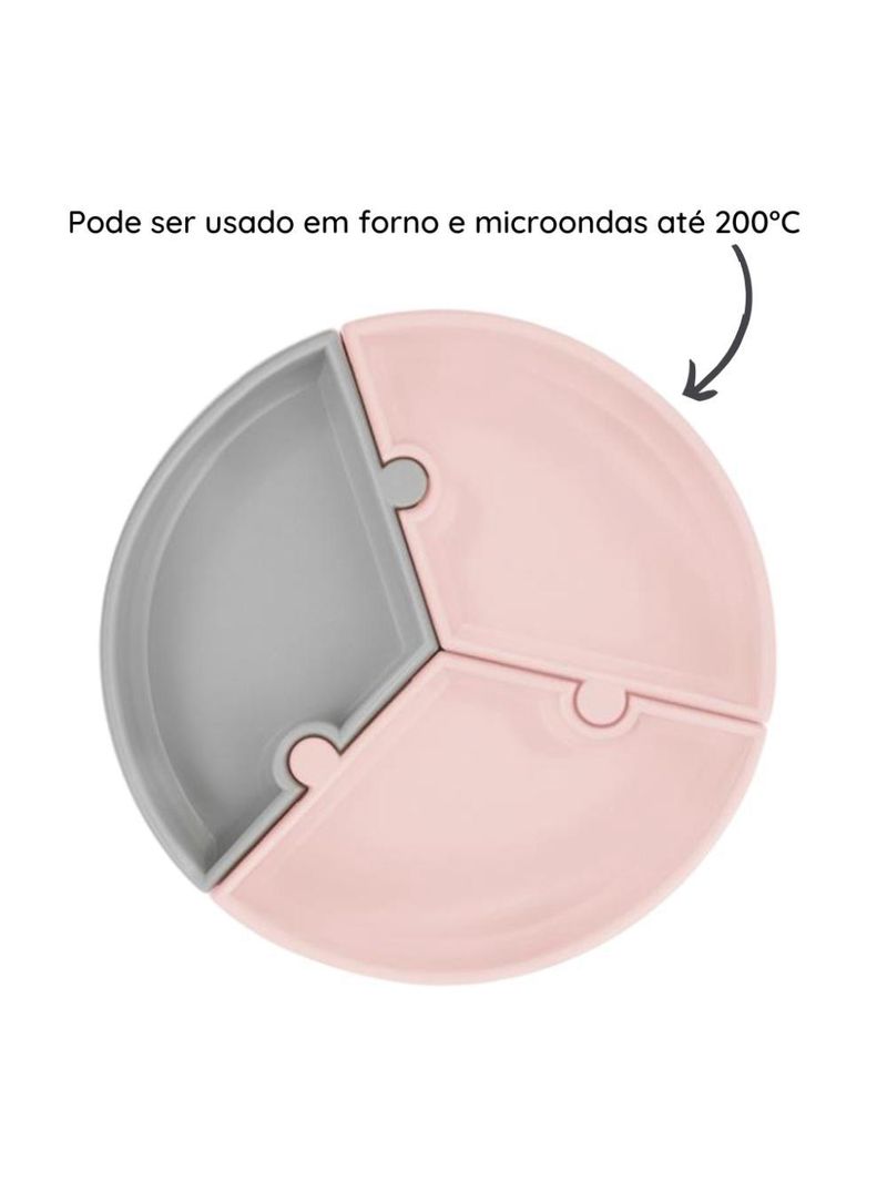 Prato infantil de silicone encaixe puzzle pink rosa e cinza - minikoioi