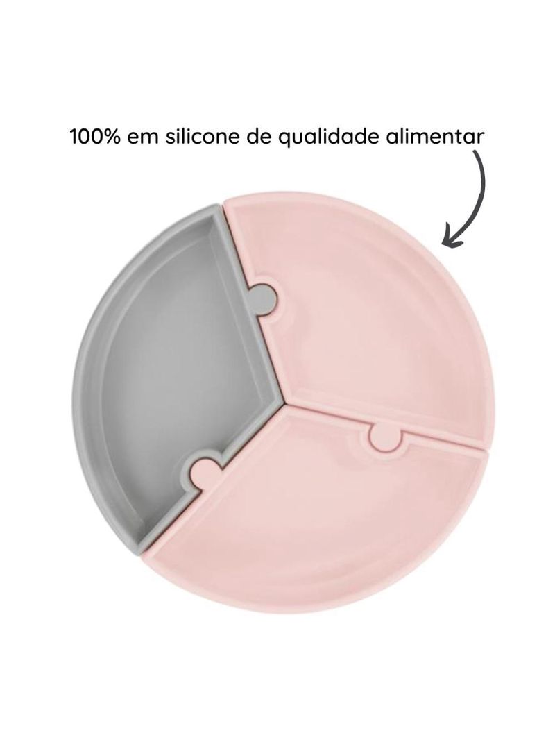 Prato infantil de silicone encaixe puzzle pink rosa e cinza - minikoioi