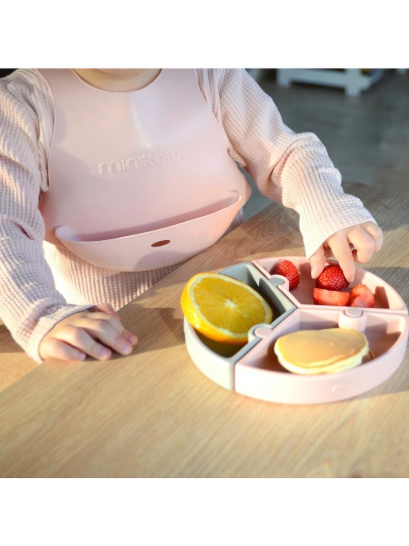 Prato infantil de silicone encaixe puzzle pink rosa e cinza - minikoioi