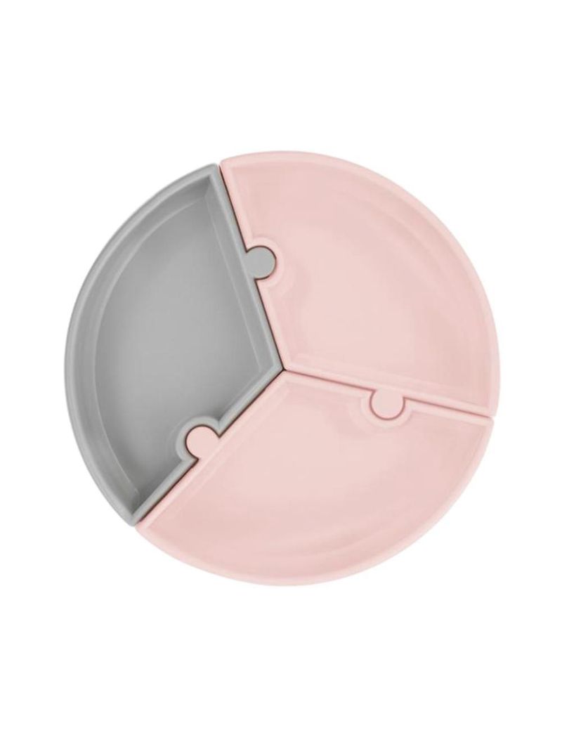 Prato infantil de silicone encaixe puzzle pink rosa e cinza - minikoioi