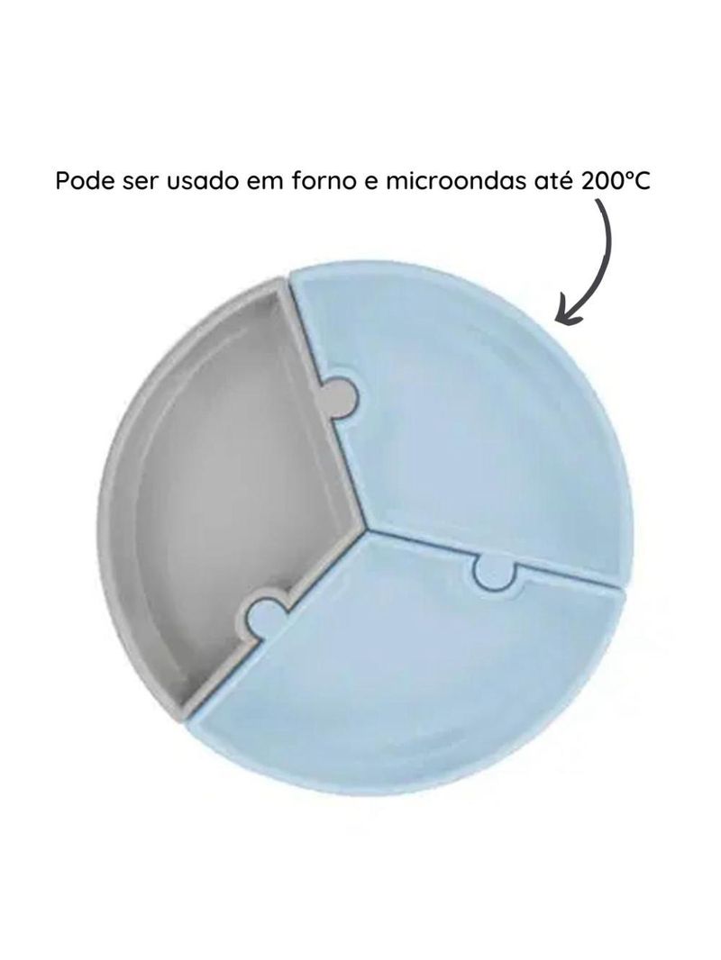 Prato infantil de silicone encaixe puzzle miner blue e cinza - minikoioi