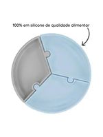 Prato infantil de silicone encaixe puzzle miner blue e cinza - minikoioi