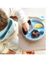 Prato infantil de silicone encaixe puzzle miner blue e cinza - minikoioi