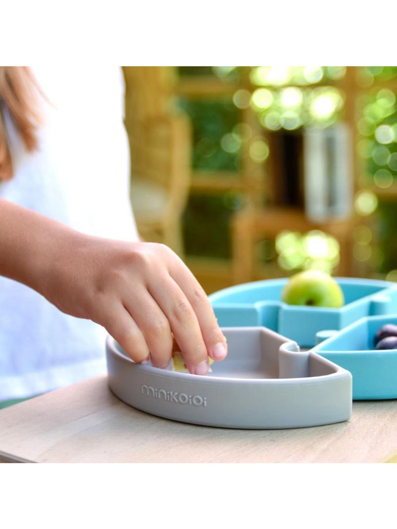 Prato infantil de silicone encaixe puzzle miner blue e cinza - minikoioi