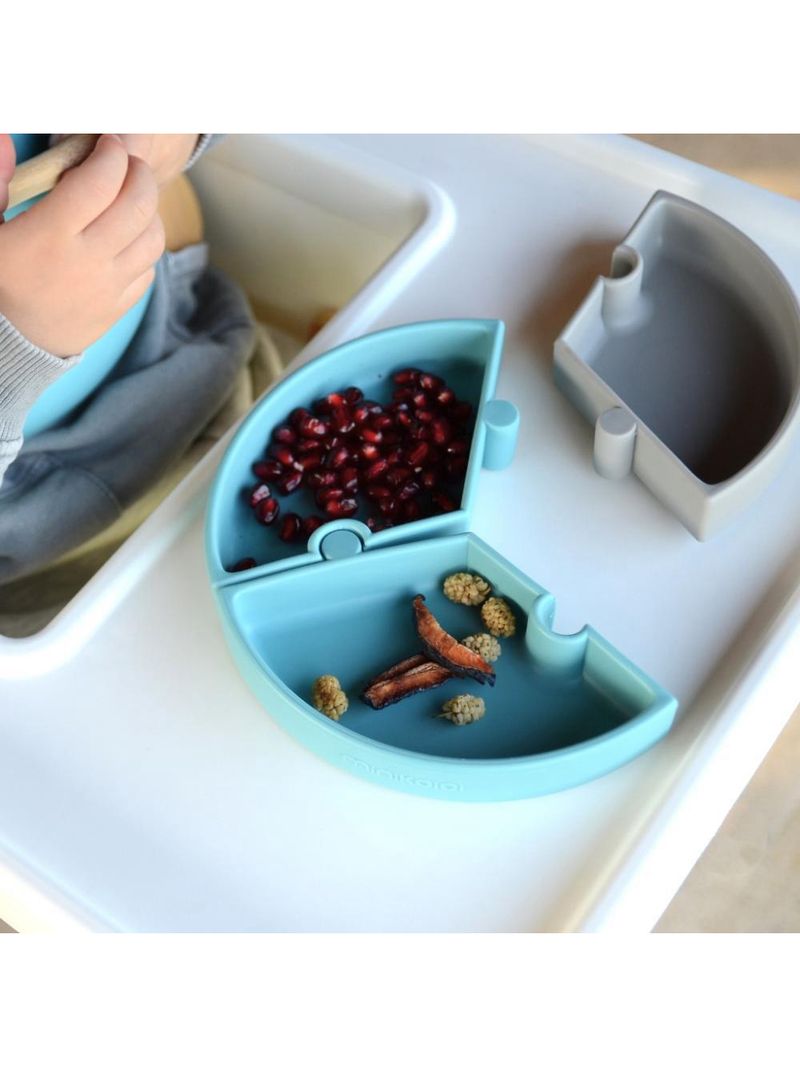 Prato infantil de silicone encaixe puzzle miner blue e cinza - minikoioi