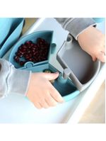 Prato infantil de silicone encaixe puzzle miner blue e cinza - minikoioi