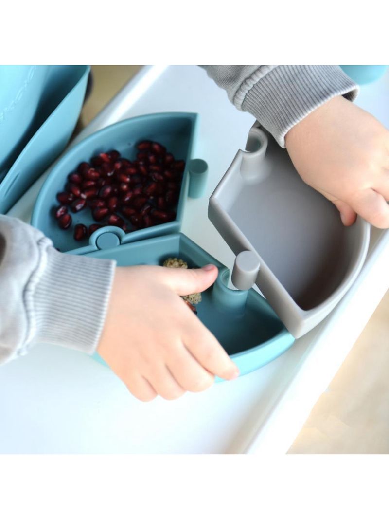 Prato infantil de silicone encaixe puzzle miner blue e cinza - minikoioi