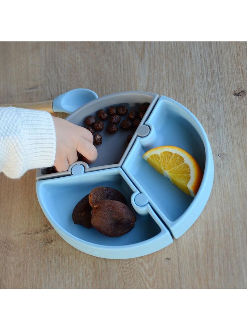 Prato infantil de silicone encaixe puzzle miner blue e cinza - minikoioi