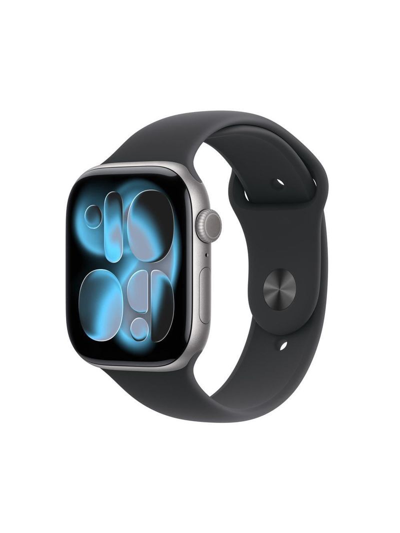Apple watch series 11 gps+ cellular 46mm cinza-espacial pulseira p/m esportiva preta