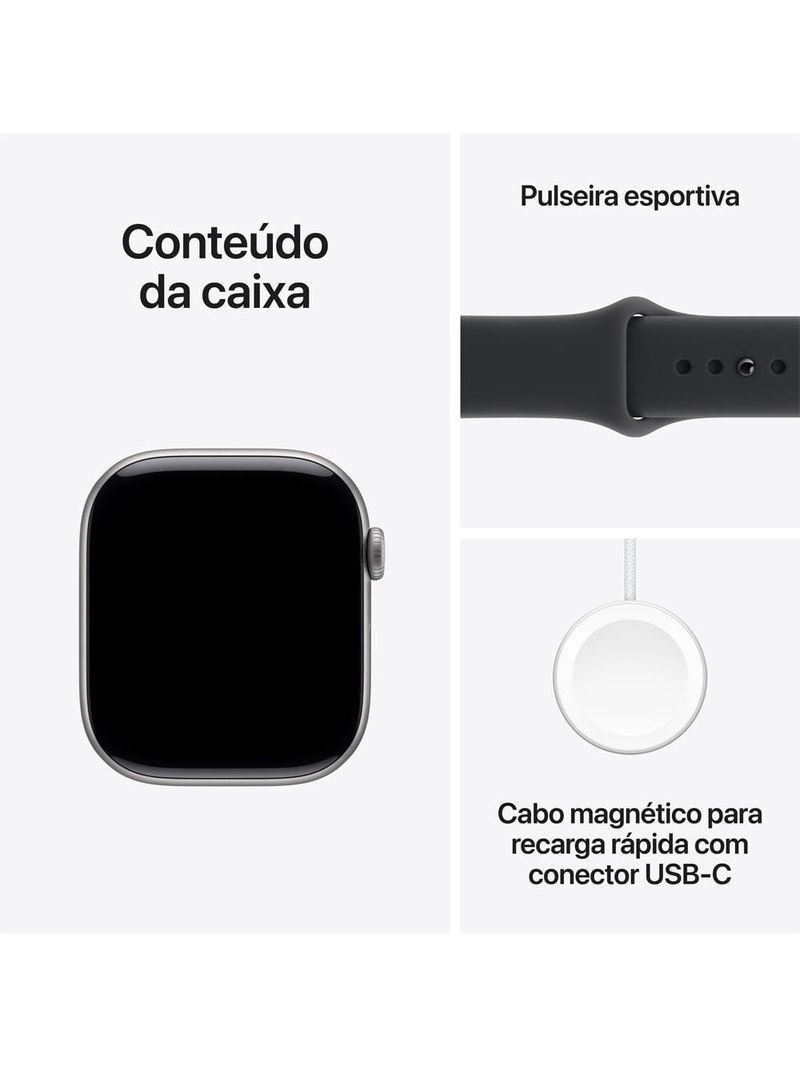 Apple watch series 11 gps+ cellular 46mm cinza-espacial pulseira p/m esportiva preta