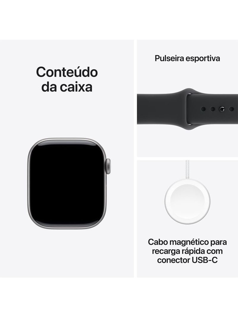 Apple watch series 11 gps+ cellular 42mm cinza-espacial pulseira m/g esportiva preta