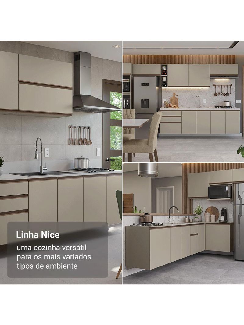 Armário De Cozinha Completa De Canto 465 Cm Suspensa Nice Madesa 10 Crema