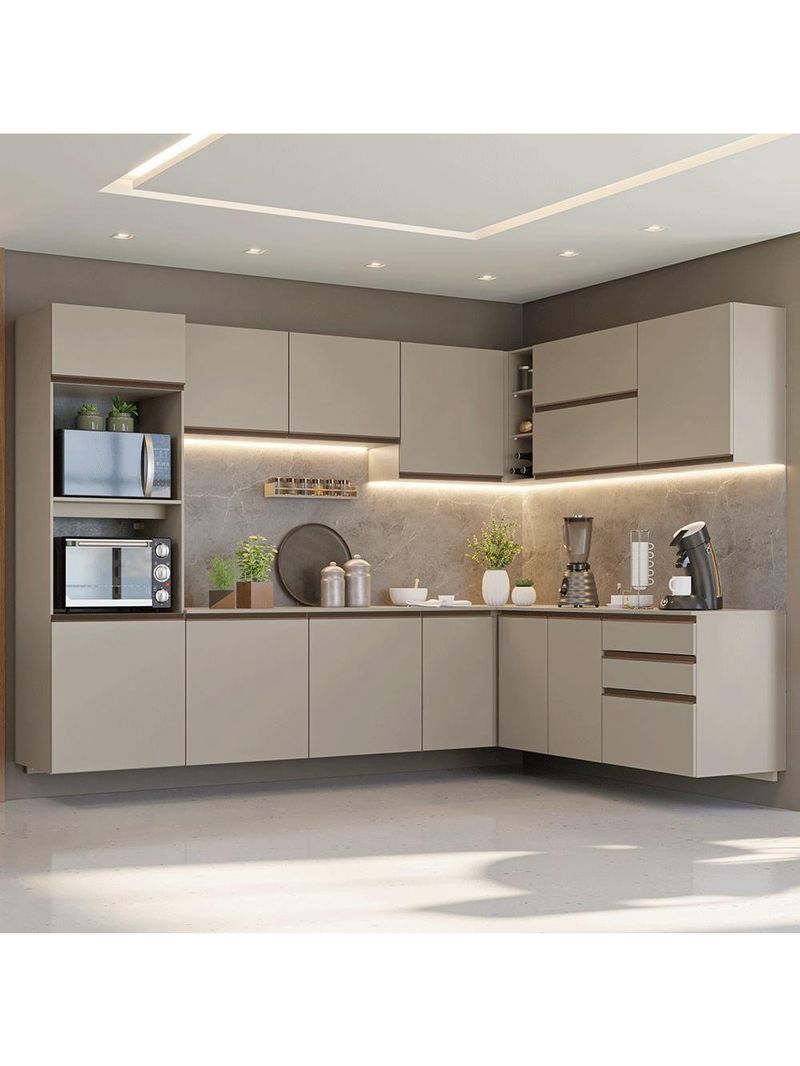 Armário De Cozinha Completa De Canto 465 Cm Suspensa Nice Madesa 10 Crema