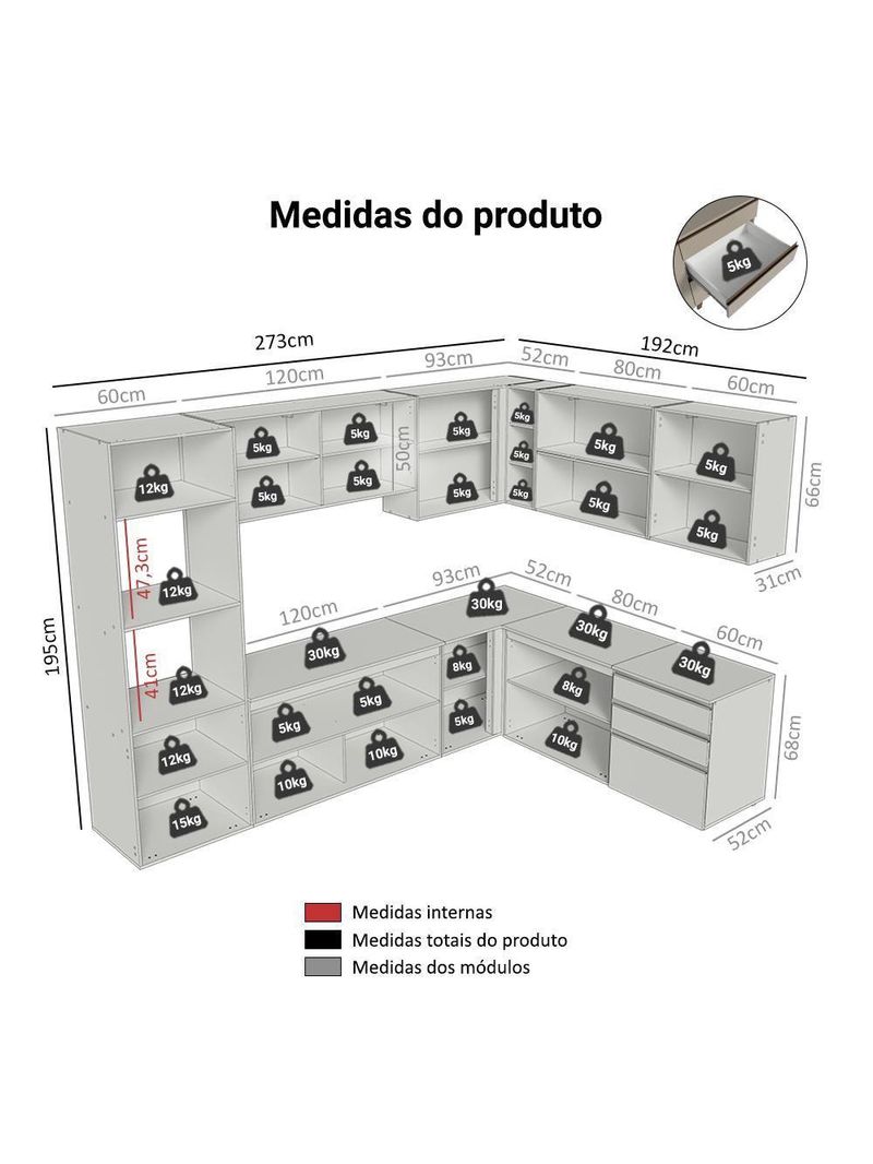 Armário De Cozinha Completa De Canto 465 Cm Suspensa Nice Madesa 10 Crema