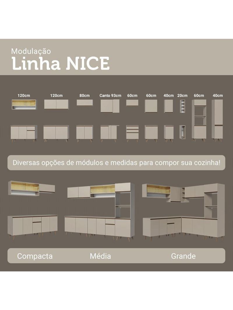 Armário De Cozinha Completa De Canto 465 Cm Suspensa Nice Madesa 10 Crema