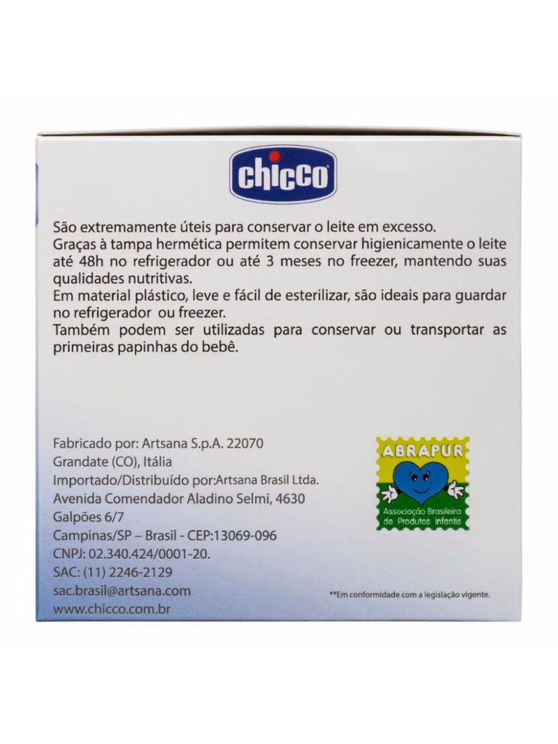 Recipiente para leite materno 150ml wellbeing chicco 4 peças