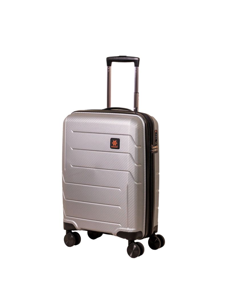 Mala Pequena de Bordo Navegat Expansível Cinza Metálico Rodas Duplas Cadeado TSA Polipropileno