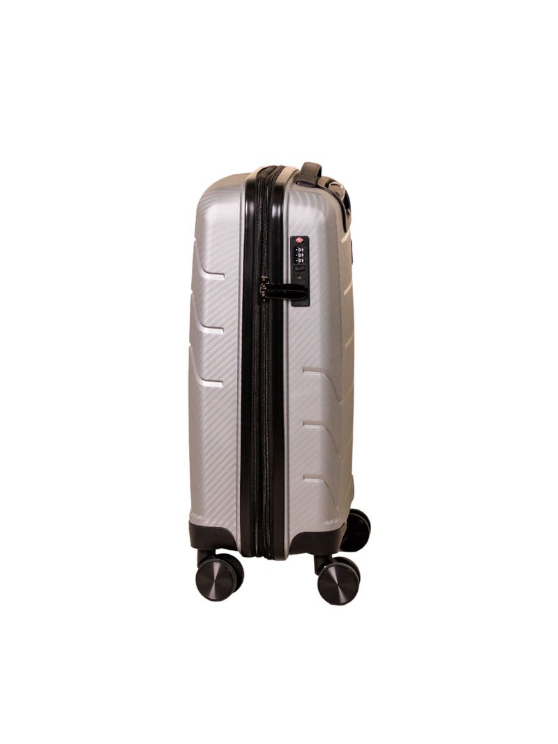 Mala Pequena de Bordo Navegat Expansível Cinza Metálico Rodas Duplas Cadeado TSA Polipropileno