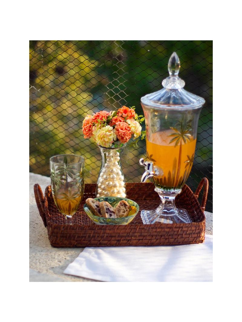 Suqueira cristal ecológico pé e tampa palm tree handpaint 2l