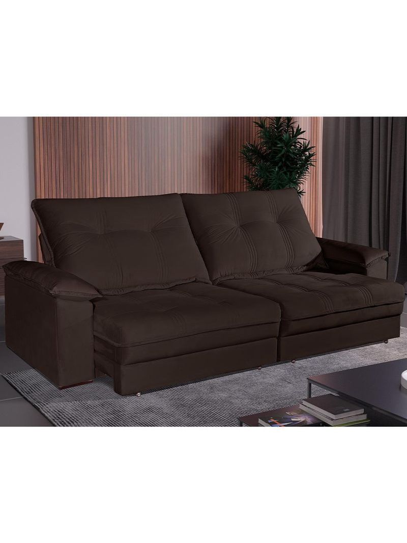 Sofá Retrátil E Reclinável 2 Lugares 2,90m Veludo Veneza Bom Pastor Marrom