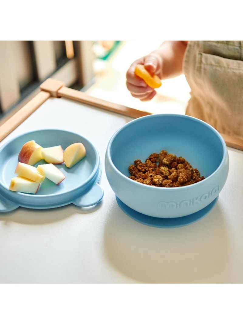 Tigela urso de silicone bowly 450ml mineral blue - minikoioi