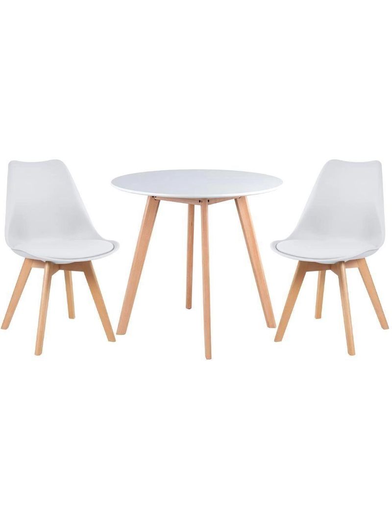 Conjunto Mesa Jantar Leda 80cm Branca + 2 Cadeiras Leda - Brancas