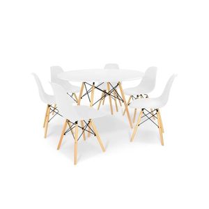 Conjunto De Jantar Mesa Eiffel 120cm Branca + 6 Cadeiras Eiffel Dkr Brancas