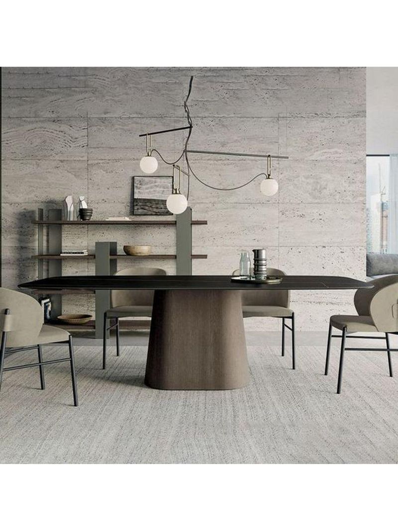 Mesa Cone Retangular Laca Preta 198x122cm Base Nogueira