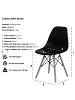 Conjunto De Mesa De Jantar Eames Eiffel Redonda 110cm Tampo De Madeira Branco Com 4 Cadeiras Pretas