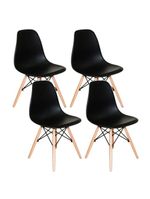 Conjunto De Mesa De Jantar Eames Eiffel Redonda 110cm Tampo De Madeira Branco Com 4 Cadeiras Pretas
