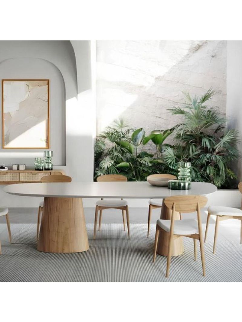 Mesa De Jantar Orgânica 244x137cm Base Carvalho Tampo Laca